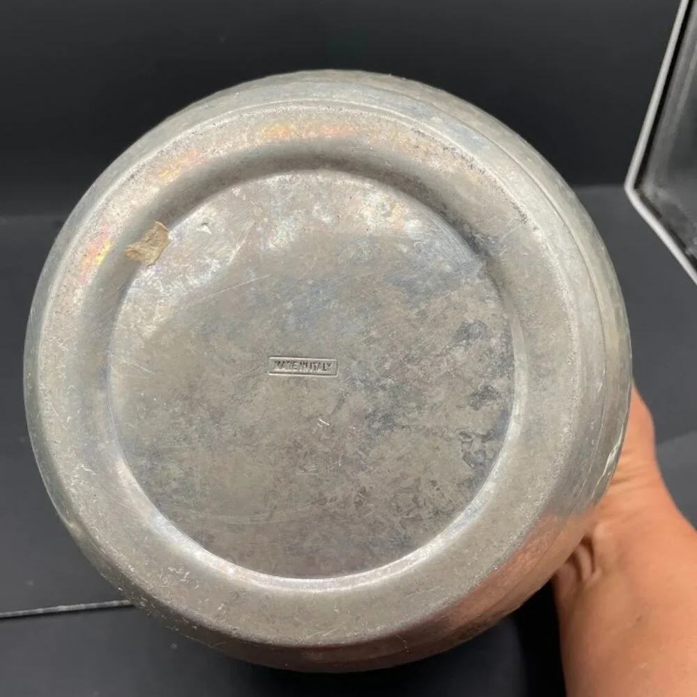 Hammered Aluminum Ice Bucket with Lid Made in Italy Vintage Barware